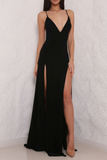 Sexy High Slit Black Open Back Prom Dress, Elegant Long Black Woman Evening Gown OK152