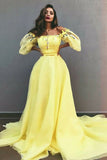 Chic A-Line Off-the-Shoulder Yellow Tulle Prom Dresses with Appliques OKE30