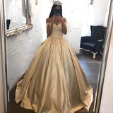 Off the Shoulder Appliques Ball Gowns Cheap Prom Dresses OKH95