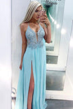 Gorgeous Light Blue Long Formal Prom Dress With Slit OKO88