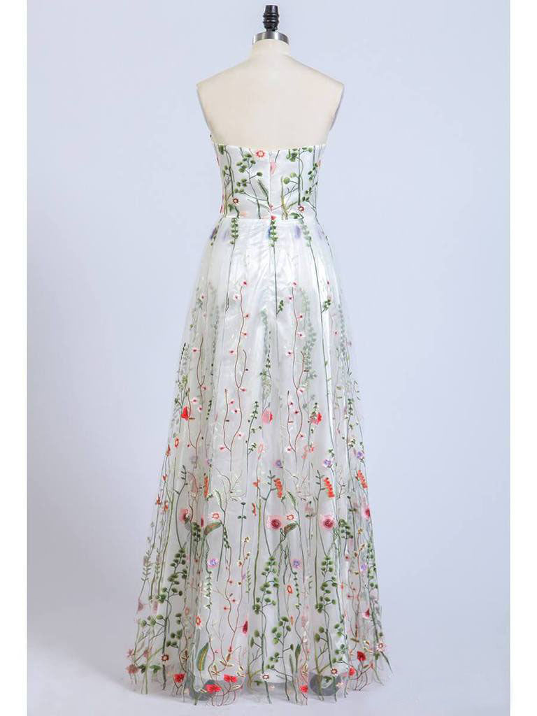 Gorgeous Strapless Formal Prom Dress Elegant Lace Long Prom Dress OKL44