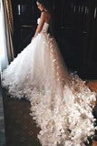 Charming Sweetheart Ball Gown Wedding Dress with Flowers Long Tulle Wedding Gown OK1421