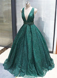 Shinny Green Sequined Ball Gown Cheap Prom Dress, Quinceanera Dress OKH73