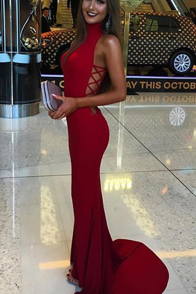 High Neck Prom Dress,Mermaid Prom Dresses,Red Evening Dress,Red Prom Dresses,Sexy   Evening Gown,Formal Party Dresses