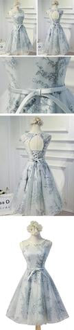 Vintage Sleeveless Round Neck Bow Sash Tulle  Homecoming Dresses OK345