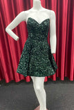 Dark Green Sequin Sweetheart A-Line Short Homecoming Dress OK1530