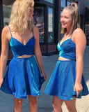 Royal Blue A Line Spaghetti Straps Short Homecoming Dress OK1537