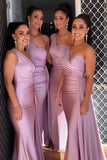 One Shoulder Silk Satin Mermaid Bridesmaid Dresses Wedding Party Bridesmaid Gowns OK1836