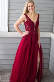 Princess Prom Dresses,Beading Prom Gown,Red Prom Dress,Chiffon Prom Dress,Side Slit  Prom Dress