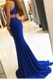 Royal Blue Mermaid Front Slit Prom Dresses,Sleeveless Formal Sexy Split Long Evening Dress OK630