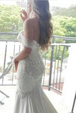 Mermaid Off-the-Shoulder Lace Long Cheap Count Train Backless Plus Size Wedding Dresses OK774