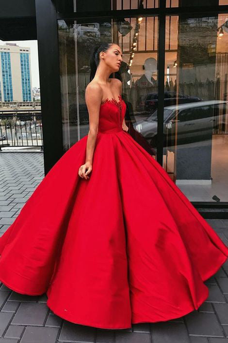 Charming Prom Dress,Red Prom Dresses,Ball Gown Prom Dress,Satin Prom Dress,Long Prom Gown