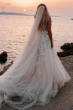 A-line Sweetheart Lace Appliques Bohemian Wedding Dress with Slit OK1978