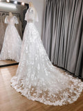 Vintage A Line V Neck Lace Wedding Dress With Flutter Sleeves OK1901