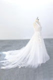 Deep V Plunge Beach Wedding Dress Tulle Skirt Lace Wedding Dress With V Back OKU70