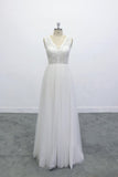 Boho Lace Applique Beading V Neck Backless A-line Skirt Wedding Dress OKU67