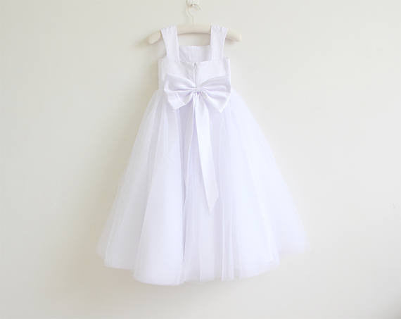White Tulle Straps Long Simple Baby Girl Dresses/Flower Girl Dresses OK208