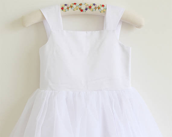 White Tulle Straps Long Simple Baby Girl Dresses/Flower Girl Dresses OK208