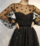 Sparkly Long Sleeve Short Unique Sheer Neck Stars Mini Homecoming Dress OKD50