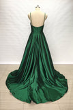 Spaghetti Straps Emerald Green A-line Long Simple Prom Dress OKW7