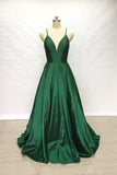 Spaghetti Straps Emerald Green A-line Long Simple Prom Dress OKW7