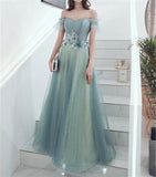 Mint Green Off Shoulder Appliques Long Prom Dress Evening Dress Women Custom Dress OKV88