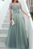 Mint Green Off Shoulder Appliques Long Prom Dress Evening Dress Women Custom Dress OKV88