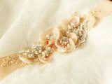 Cute Nude Blush Bridal Sash Floral Lace Rustic Wedding Belts BS16