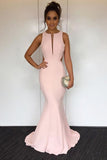Mermaid Open Back Floor-Length Pink Simple Prom Dresses OKI95