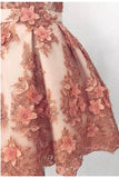 Cute A-line Deep-V Lace Appliqued Short Homecoming Dress OKA74