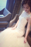 Mermaid Tulle Lace Sleeveless Long Count Train Wedding Dresses OK640