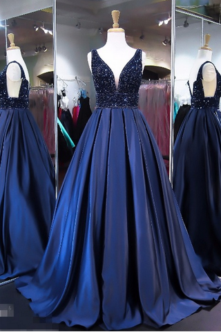Unique Prom Dresses,Royal Blue Prom Dress,A Line Prom Dresses,V Neck Prom Dress,Sleeveless Evening Dress,Long Prom Dresses