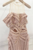 Beautiful A-Line Short Sleeves Asymmetry Pink Lace Prom Dresses OKB49