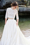 Ivory Lace Top Two Pieces Wedding Dress Gorgegous Sweep Train Wedding Gowns With Pockets OKP84