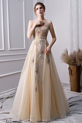 A Line Long Prom Dress With Beading Formal Evening Gown OKL30