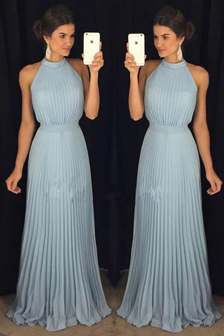 Gorgeous Prom Dresses,High Neck Prom Dress,Halter Prom Dresses,Chiffon Prom Dress,Blue Prom Dress