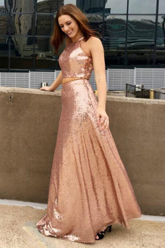 Two Piece Prom Dresses,Sequined Prom Gown,Long Prom Dress,New Arrival Prom Dress