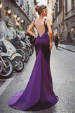Satin Purple Mermaid Prom Dresses With Beading,Long Formal Evening Dresses OK788