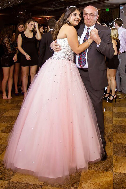 Princess Pink Sweetheart Strapless Tulle Ball Gown Beading Long Plus Size Prom Dresses OK663