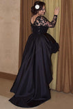 Black Long Sleeves Lace A Line High Low Plus Size Prom Dresses OK657