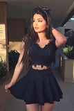 Modern Homecoming Dresses,A-Line Homecoming Dress,V-Neck Homecoming Dresses,Cap Sleeveless Prom Dresses,Black Homecoming Dresses,Short Prom Dress With Appliques Keyhole