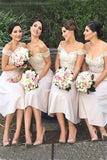 Modern Bridesmaid Dress,Ivory Bridesmaid Dresses,Off the Shoulder Bridesmaid Dress,Tea-length Bridesmaid Dresses