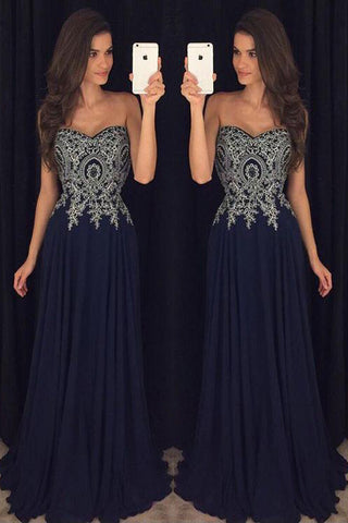 Sweetheart Prom Dresses,Navy Blue Prom Dresses,Chiffon Prom Dress,Long Prom Gown