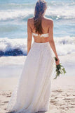 Simple Strapless Lace Long White Beach Wedding Dress OK534