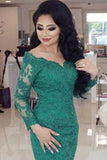Elegant Long Sleeves V-neck Green Lace Mermaid Prom Dress New OK667