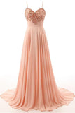 Pretty Pink Long Beading High Low Chiffon Prom Dresses With Straps K168