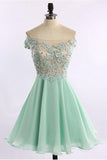 Boat Neckline Short Lace Chiffon Homecoming Dress For Teens K270