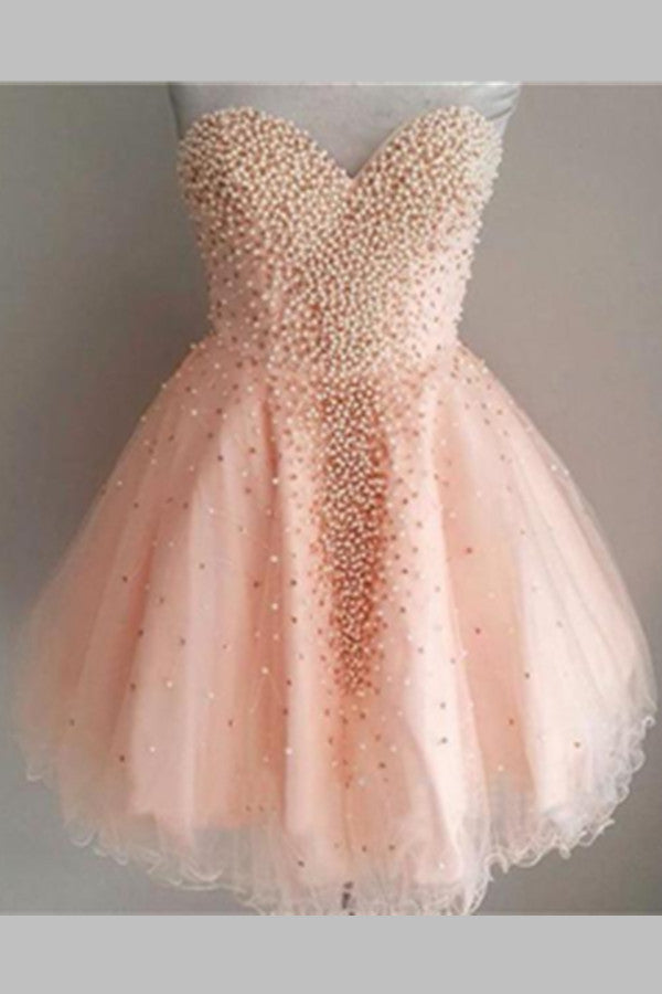 Sleeveless Pink Beading Cute Girly Short Homecoming Dress K276