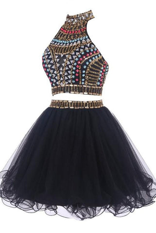 Pretty Black Short Handmade Beading Homecoming Dress K318