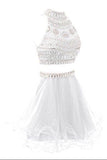 Elegant 2 Pieces Handmade Short White Beaded Homecoming Dress K379